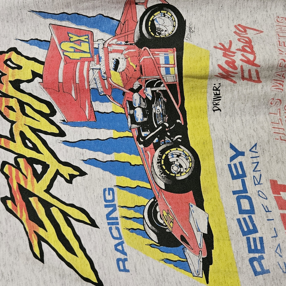 Graphic Racing Tee with Red and Blue Design